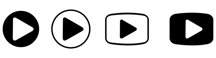 Video play button icon set. Start audio or video action media symbol for apps and websites. Play button icon sets vector isolated.