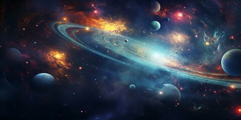 cinematic galaxy with vibrant planets and stars