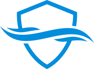 Shield line art with sea wave