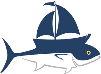 Tuna with sailing boat on top