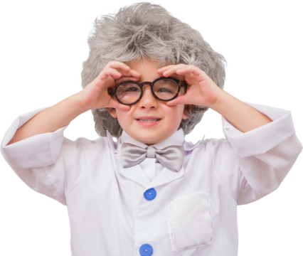 Digital png photo of caucasian boy dressed as scientist on transparent background