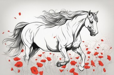 Horse run gallop in flower meadow