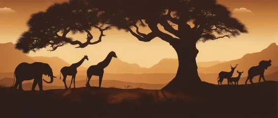 Foto op Aluminium African Wildlife with Deers, Elephants and Giraffes, safari illustration isolated © Ziyasier