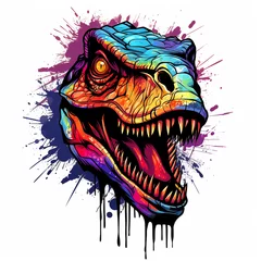 Poster 4K dinosaur t-shirt design, 2D flat vector design, contour, clear outline, watercolor themed, white background, high resolution © Susith