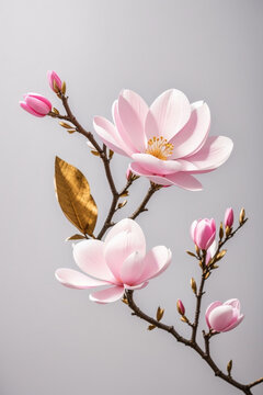 Fototapeta Pink spring magnolia flowers branch