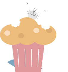 happy valentine's day with cat and cupcake, love concept, flat png transparent element character design