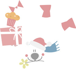 happy valentine's day with bear, gift, cupcake and flower, love concept, flat png transparent element character design