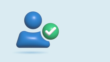 3d Realistic Illustration user green check mark sign on people concept for website and app icon
