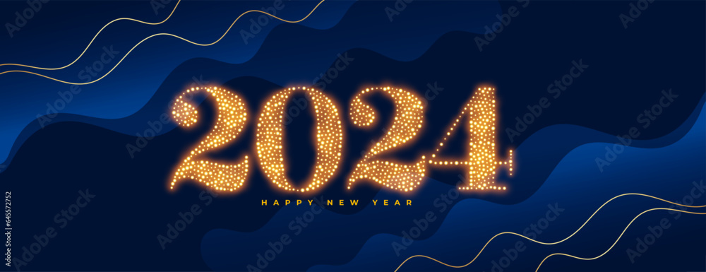 Wall mural 2024 golden text new year greeting banner with sparkle effect - Wall murals
