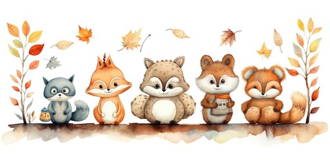 watercolor painting style cartoon clipart squirrel and hedgehog friend sitting together, isolated on white background, Generative Ai