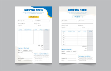 Set of cash memo template with a4 size, business payment invoice design, vector illustration eps 10