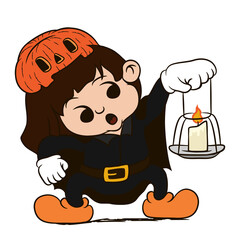 child halloween uniform with a แandle light, look at the direction