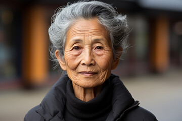 Studio portrait of elegant asian elderly old woman on different colours background