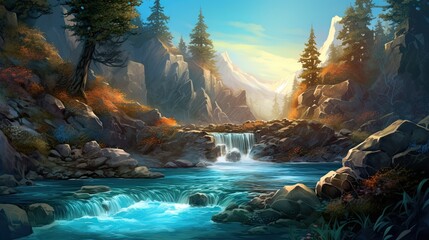 water flow illustration and other natural elements in an artistic background.