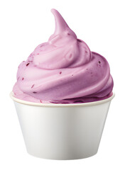 Mockup ice cream blueberry texture scoop on white blank empty paper cup bowl on transparent background cutout, PNG file.