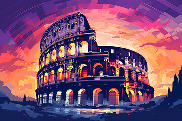 Abstract of the Colosseum in Rome illustration art background - obrazy, fototapety, plakaty