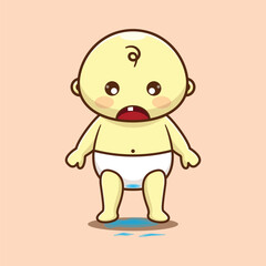 cute baby make water  cartoon vector illustration