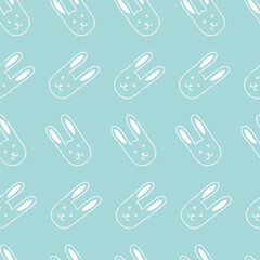 Seamless pattern with hand drawn face of rabbit, hare, pig, owl, bear in naive style.