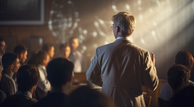 Profesor de universidad dando una clase a sus alumnos