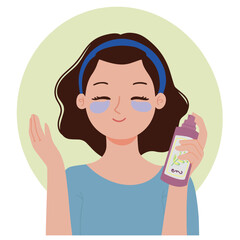 Portrait pretty cute girl doing her skincare routine for glowing skin result and put on eye patch mask vector illustration