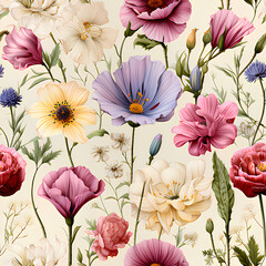 Meadow of Midsummer Botanical Wildflowers, Generative AI