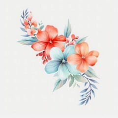 Fototapeta na wymiar Tropical watercolor blooms for design