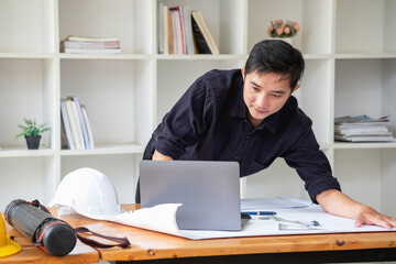 Concept meeting engineers or architects for projects working with partners and engineering tools to create models and blueprints at the job site. construction concept. Engineer concept.