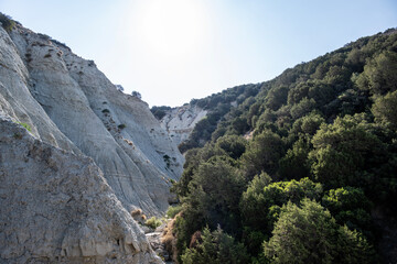 Beautiful and unusual rocks and mountains with a sunny summer day on the island of Crete
