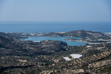 panoramic view of the sea bay of the island of Crete on a summer day