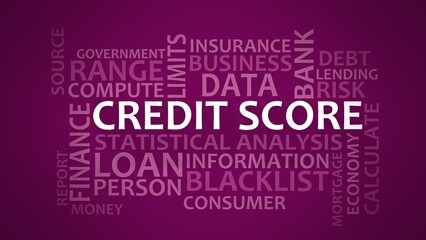 Credit score theme typography graphic work, consisting of important words and concepts. 3D render