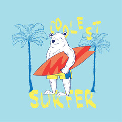 surf rider polar bear drawing for tee print
