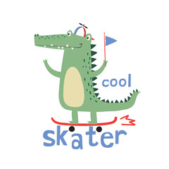 cute skater alligator drawing as vector