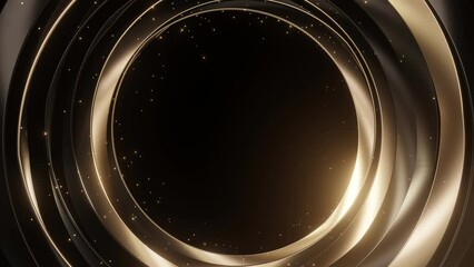 circle geometric luxury gold black with particles glowing background, 4k resolution, spin object.