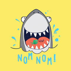 print design with cute shark head drawing as vector