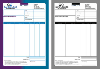 Vector invoice design template, invoice form A4, or Letter