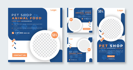Pet Shop and Pet Care Social Media Post for Online Marketing Promotion Banner, Story and Web Internet Ads Flyer