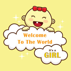 yellow baby girl announcement baby shower cartoon vector illustration