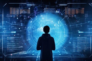 Technology and the Future of Work, Man standing infront of hologram display