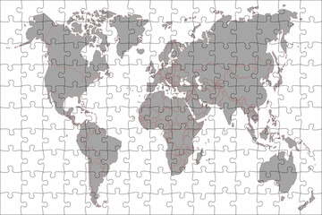 Fototapeta na wymiar Cnc laser cutting world map jigsaw puzzle Vector illustration