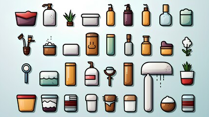 Bathroom accessory line icons on a transparent background, Generative AI