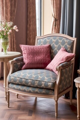 Home decor and interior design, furniture and interior decoration accessories, soft furnishings, upholstery and textiles in English country house and elegant cottage style, generative ai