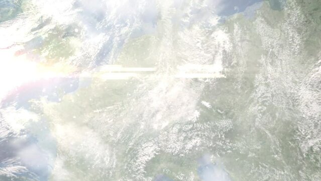 Zoom in from space and focus on Rodgau, Germany. 3D Animation. Background for travel intro. Elements of this image furnished by NASA	