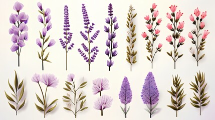 Lavender-related line icons on a transparent background, Generative AI