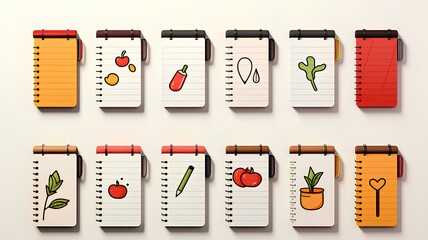 Line symbols for notebooks on a transparent backdrop, Generative AI