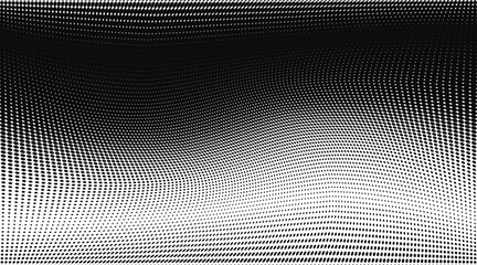 Black and white gradient halftone dots grunge wide background
