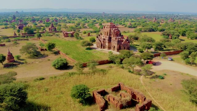 Bagan Myanmar, Sunrise above temples and pagodas of Bagan Myanmar, landscape with temples and pagodas in the morning