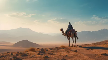 Foto op Plexiglas Riding a camel in the desert, AI generated Image © musa