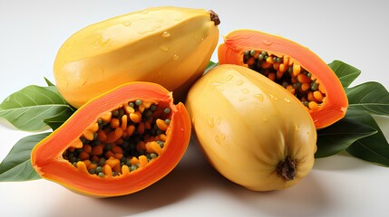 Papayas isolated on white backdrop, Generative AI