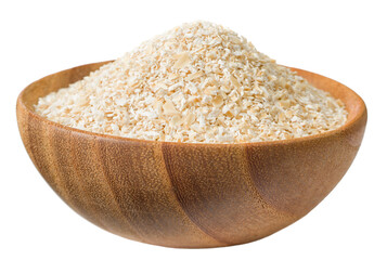 Raw oat bran in the wooden bowl, isolated on white background.