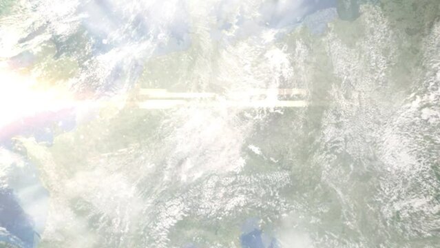 Zoom in from space and focus on Coburg, Germany. 3D Animation. Background for travel intro. Elements of this image furnished by NASA	